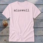 Light pink t-shirt with "mizewell" printed in black text.