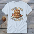 Light blue t-shirt with "Dried Apple Stack Cake" graphic of a layered cake and apples.