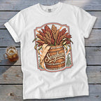 White t-shirt with a barrel of sorghum graphic and the word "Sorghum".