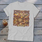 White t-shirt with "Echoes From The Ridge" and Appalachian music graphic.
