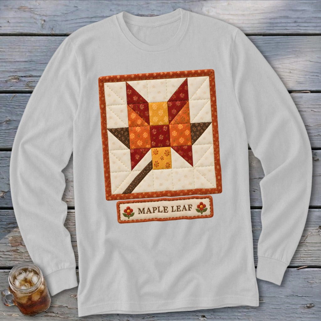 Long sleeve shirt with a quilted maple leaf design and "Maple Leaf" text.