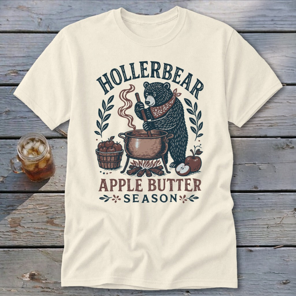 Hollerbear Apple Butter Season graphic of a bear stirring a pot.