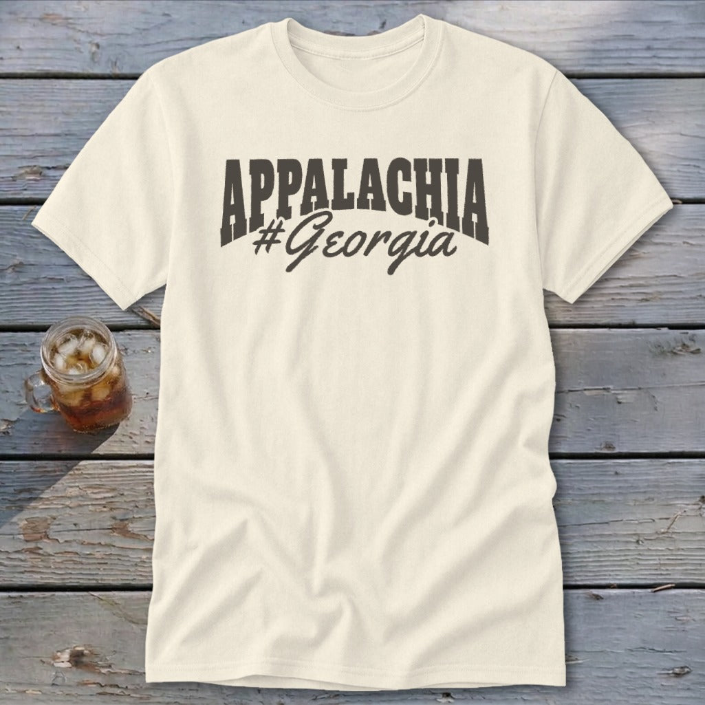 Cream t-shirt with "APPALACHIA #Georgia" text in dark gray.