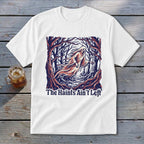 White t-shirt with spooky ghost graphic and text "The Haints Ain't Left".