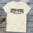Cream t-shirt with "APPALACHIA #Maryland" text design.