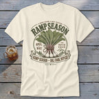 Cream t-shirt with "Ramp Season" graphic featuring ramps, mountains, and text.
