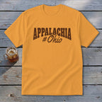 Orange t-shirt with "APPALACHIA #Ohio" text in brown.