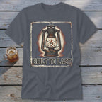Gray t-shirt with vintage lantern graphic and text "BUILT TO LAST".