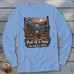 Front graphic of rocking chairs on a porch with pumpkins and text: "Pull up a chair, The holler's talkin'."