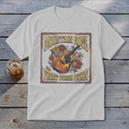 White t-shirt with "Mountain Soul and Front Porch Pickin" text and guitar graphic.