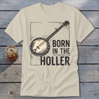 T-shirt with banjo illustration and text "BORN IN THE HOLLER".