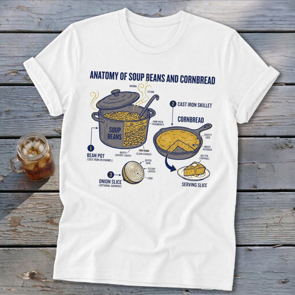 Diagram of "Anatomy of Soup Beans and Cornbread" showing ingredients and cooking methods.