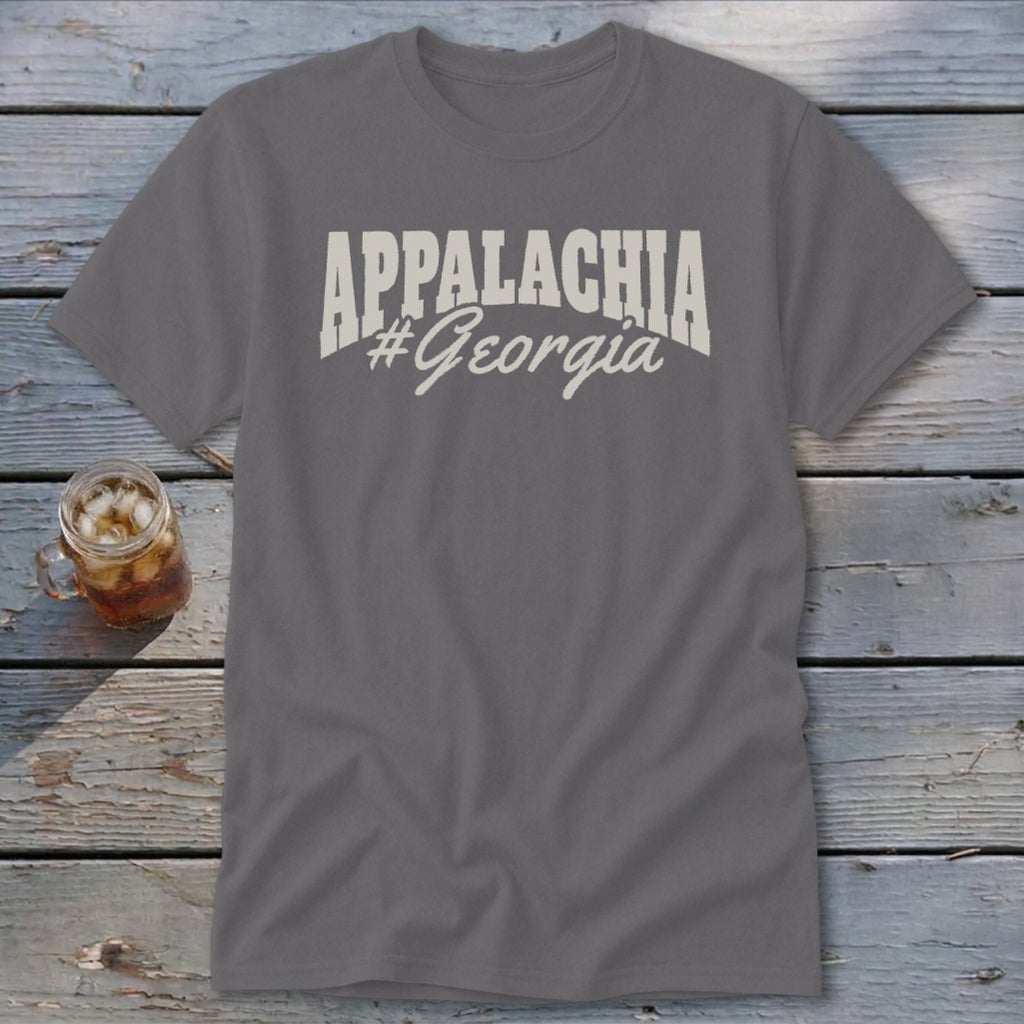 Gray t-shirt with "APPALACHIA #Georgia" printed in cream text.