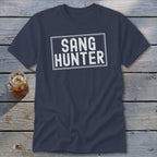 Navy t-shirt with "SANG HUNTER" in white text within a rectangle.
