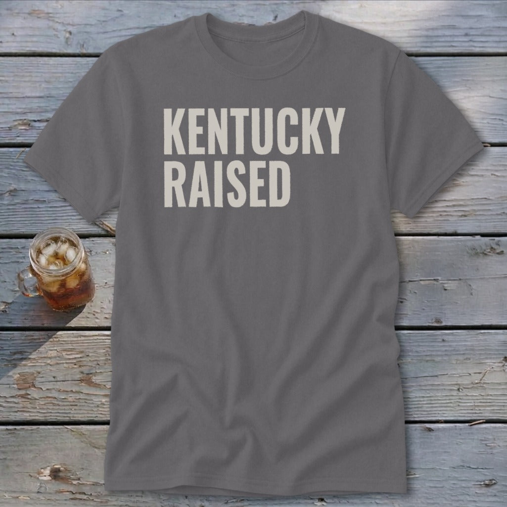 Gray t-shirt with "KENTUCKY RAISED" in white text.